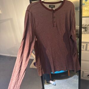 XL Burgundy Long Sleeve Henley Tee with Relaxed Fit